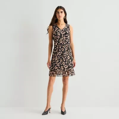 Robbie Bee Womens Sleeveless Floral Shift Dress