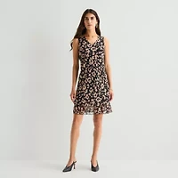 Robbie Bee Womens Sleeveless Floral Shift Dress