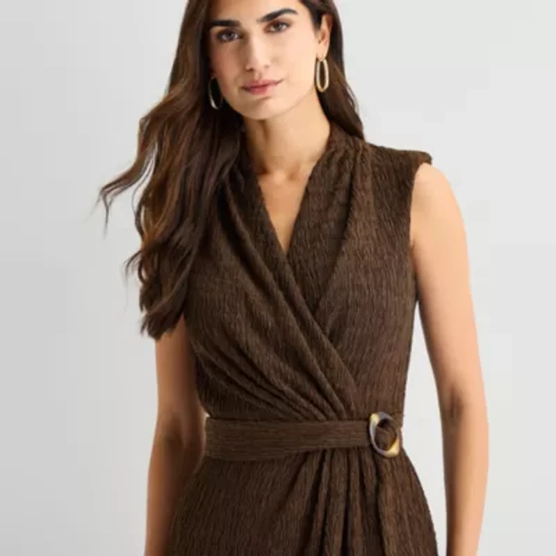 Jessica Howard Womens V Neck Sleeveless Cap Fit + Flare Dress