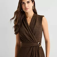 Jessica Howard Womens V Neck Sleeveless Cap Fit + Flare Dress