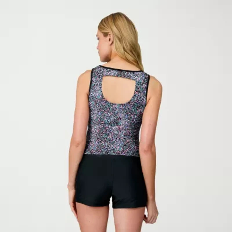 Free Country Womens Built Bra Lined Shirred Floral Tankini Swimsuit Top