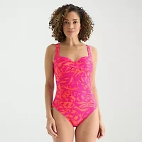 Liz Claiborne Womens Adjustable Features Exotic Tropical Leaf One Piece Swimsuit