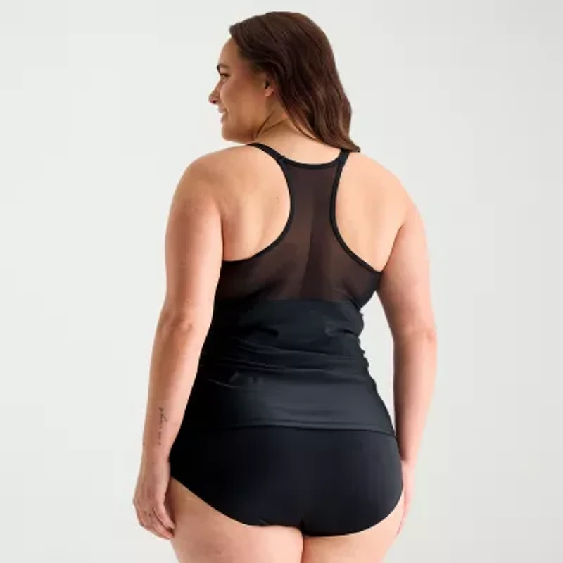 Free Country Womens Stretch Fabric Floral Plus Tankini Swimsuit Top