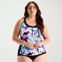 Free Country Womens Stretch Fabric Floral Plus Tankini Swimsuit Top