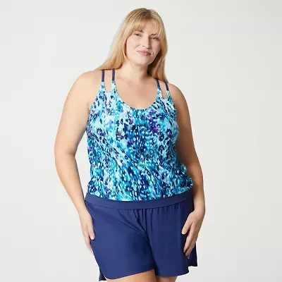 Free Country Womens Adjustable Straps Built Bra Abstract Plus Blouson Swimsuit Top