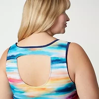 Free Country Womens Built Bra Shirred Stretch Fabric Striped Plus Tankini Swimsuit Top