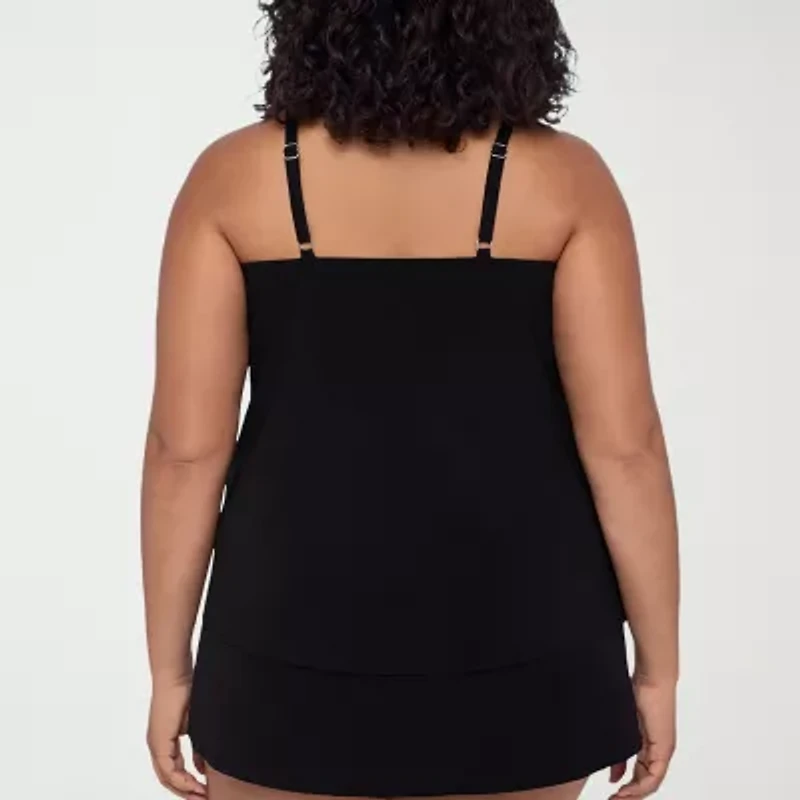 Trimshaper Womens Tie Dye Plus Tankini Swimsuit Top