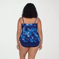 Trimshaper Womens Tie-Dye Tie Dye Plus Tankini Swimsuit Top