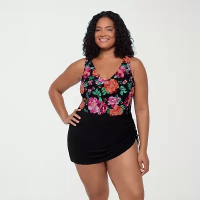 Trimshaper Womens Floral Plus Swim Dress