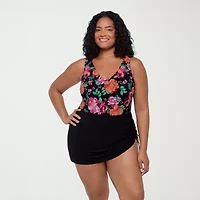 Trimshaper Womens Floral Plus Swim Dress