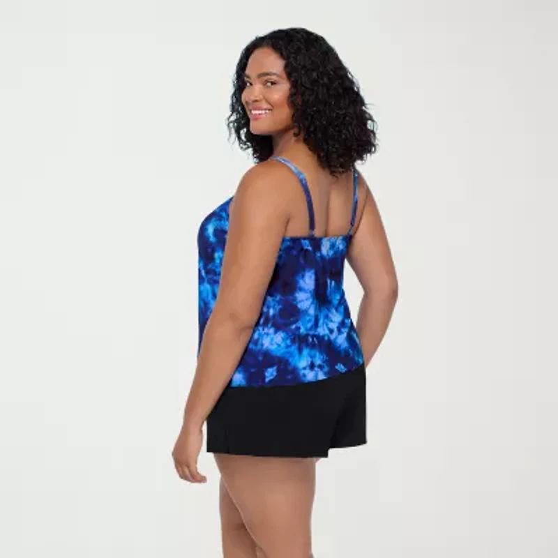 Trimshaper Womens Tie-Dye Plus Swim Romper