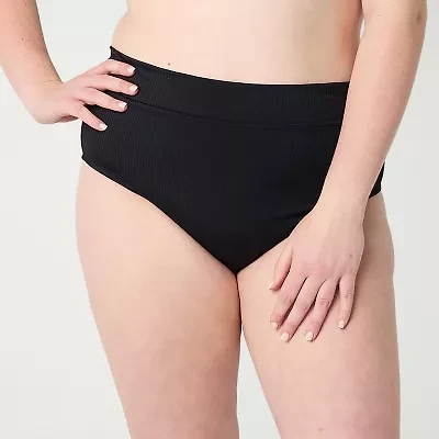 Decree Ribbed Womens Stretch Fabric Textured Juniors Plus High Waist Bikini Swimsuit Bottom