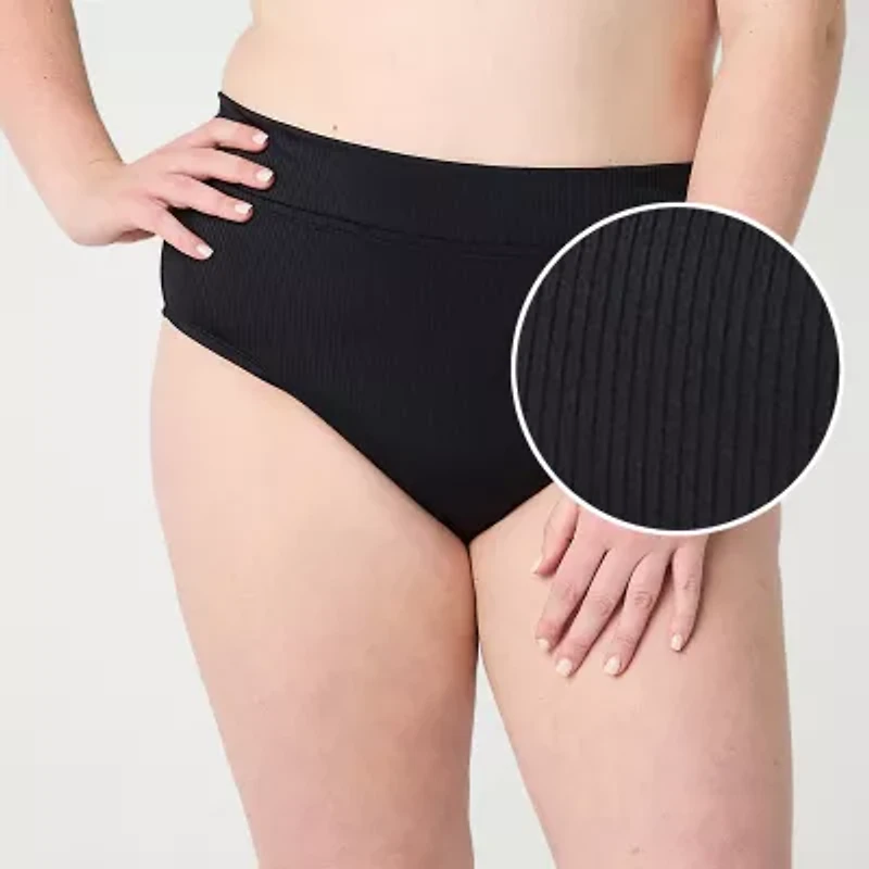 Decree Ribbed Womens Stretch Fabric Textured Juniors Plus High Waist Bikini Swimsuit Bottom