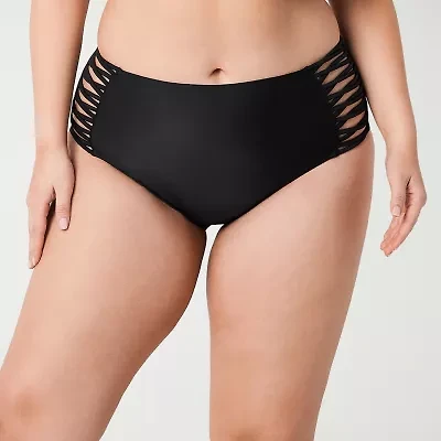 Decree Womens Lined Textured Juniors Plus High Waist Bikini Swimsuit Bottom