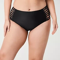 Decree Womens Lined Textured Juniors Plus High Waist Bikini Swimsuit Bottom