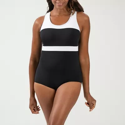 Dolfin Aquashape Color Block Conservative Lap Suit Womens One Piece Swimsuit
