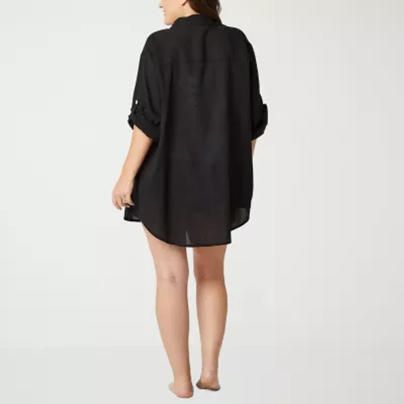 Sonnet Shores Womens Plus Dress Swimsuit Cover-Up