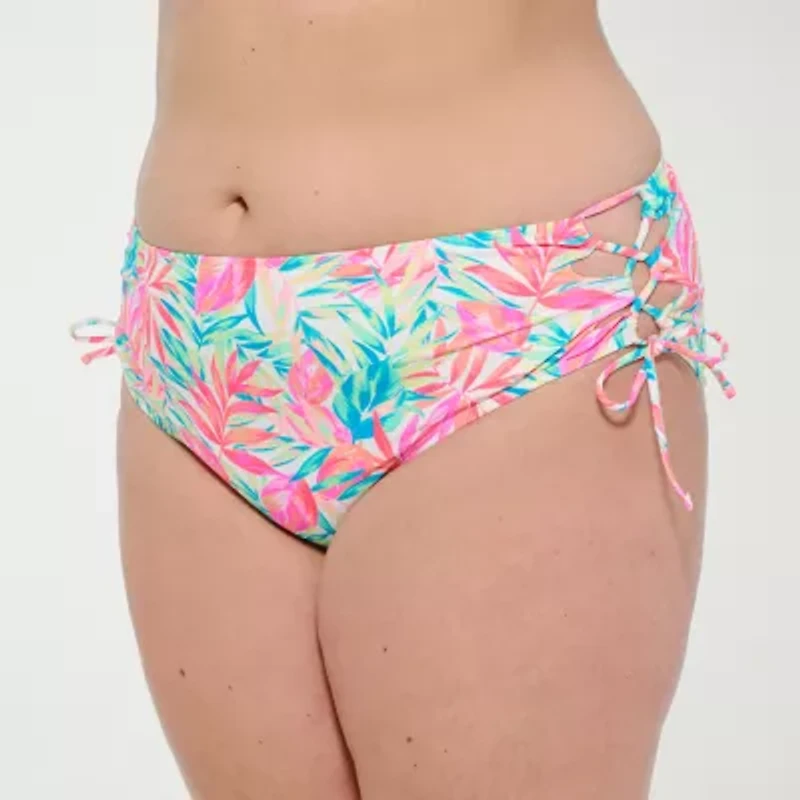 Decree Womens Leaf Juniors Plus High Waist Bikini Swimsuit Bottom