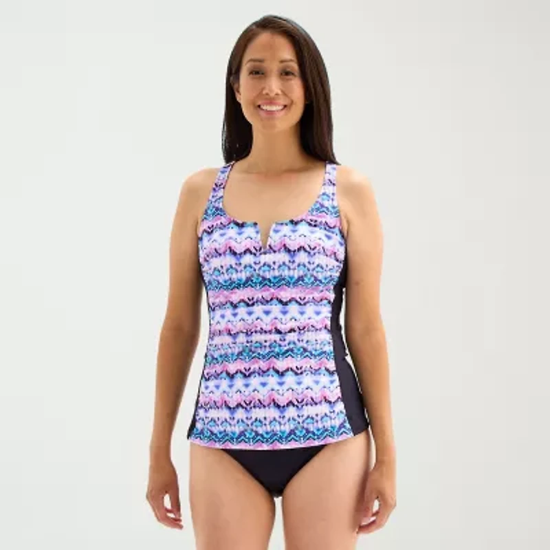 Free Country Womens Built Bra Shirred Stretch Fabric Tankini Swimsuit Top