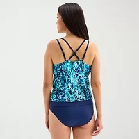 Free Country Womens Adjustable Straps Built Bra Abstract Blouson Swimsuit Top