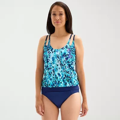 Free Country Womens Adjustable Straps Built Bra Abstract Blouson Swimsuit Top