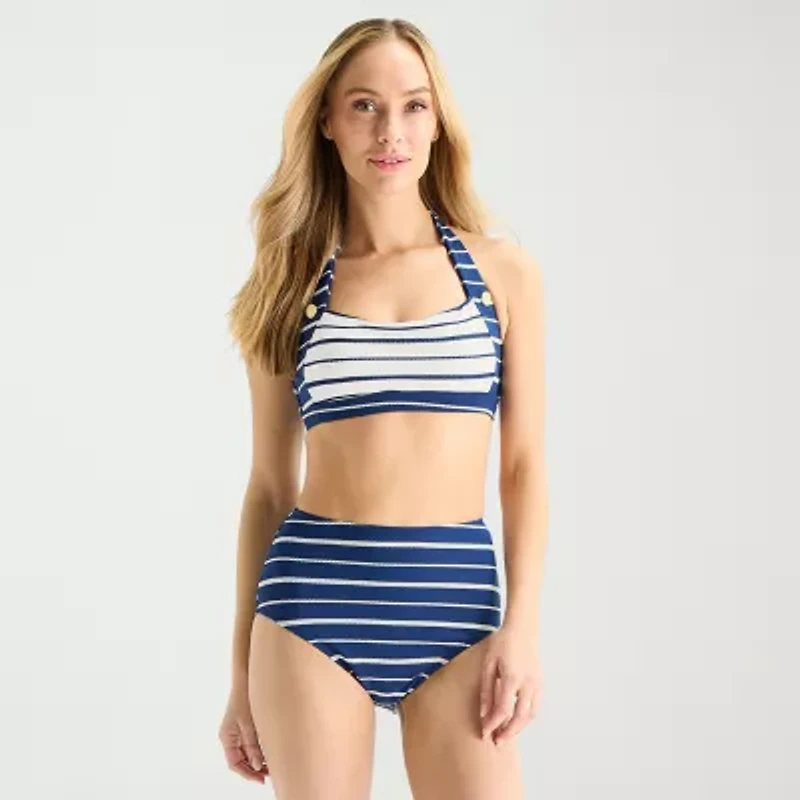 Liz Claiborne Womens Adjustable Straps Striped Bandeau Bikini Swimsuit Top
