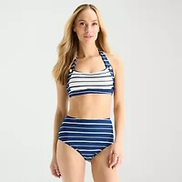 Liz Claiborne Womens Adjustable Straps Striped Bandeau Bikini Swimsuit Top