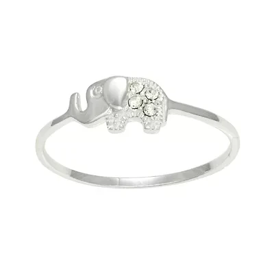 Itsy Bitsy Elephant Womens Crystal Sterling Silver Delicate Band