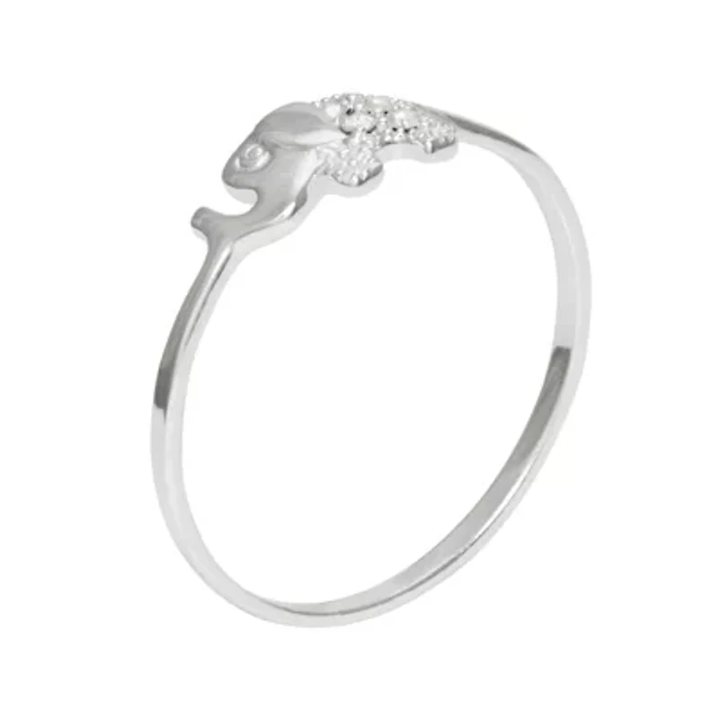 Itsy Bitsy Elephant Womens Crystal Sterling Silver Delicate Band