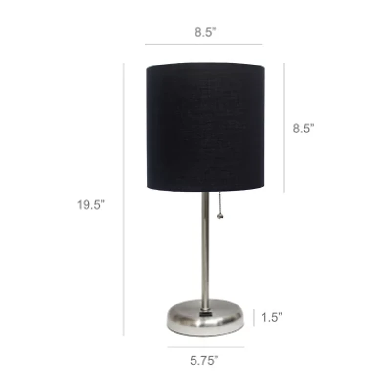 LimeLights Stick Lamp with USB charging port and Fabric Shade