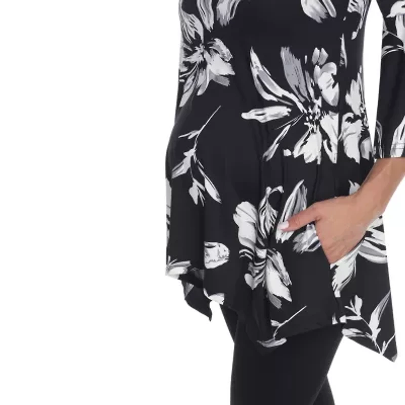 White Mark Maternity Roche Womens Scoop Neck 3/4 Sleeve Tunic Top