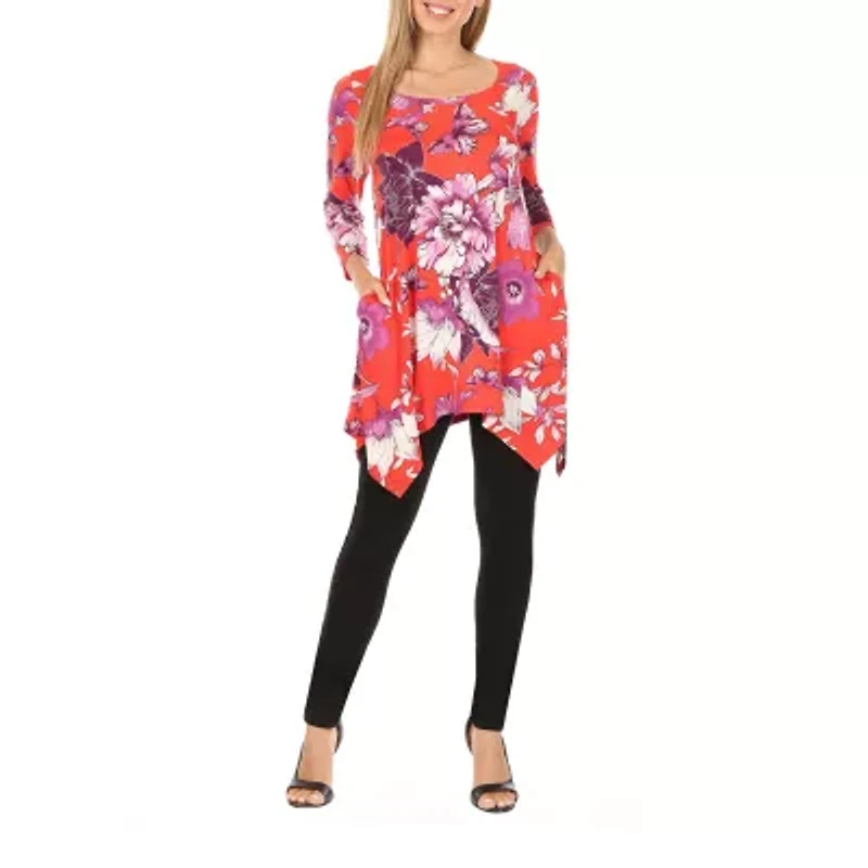 White Mark Womens Scoop Neck 3/4 Sleeve Tunic Top