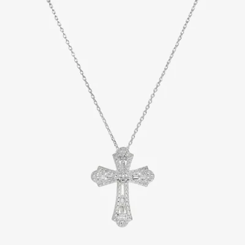 Sparkle Allure Womens Cubic Zirconia Pure Silver Over Brass Cross 16 Inch Pendant Necklace