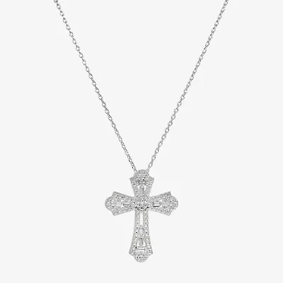 Sparkle Allure Womens Cubic Zirconia Pure Silver Over Brass Cross 16 Inch Pendant Necklace