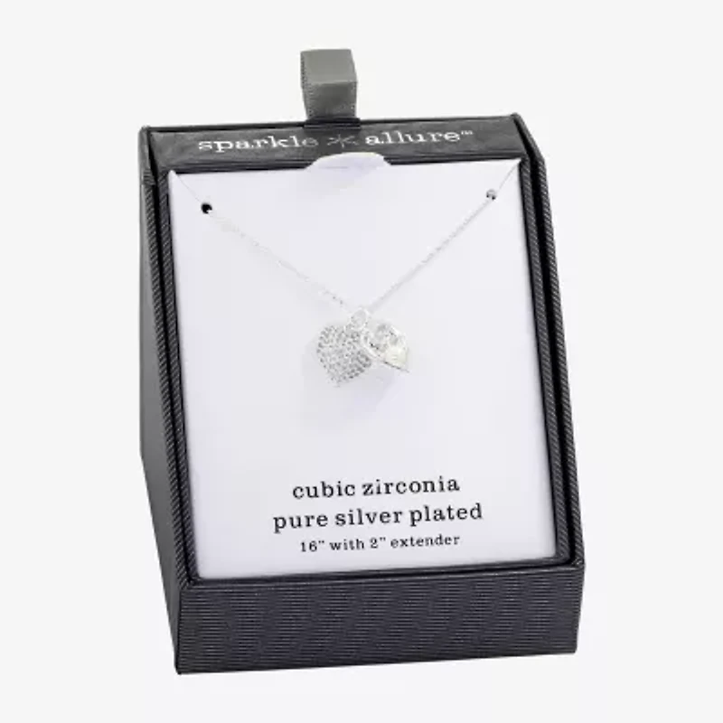 Sparkle Allure Womens Simulated Pearl Pure Silver Over Brass Heart 16 Inch Pendant Necklace