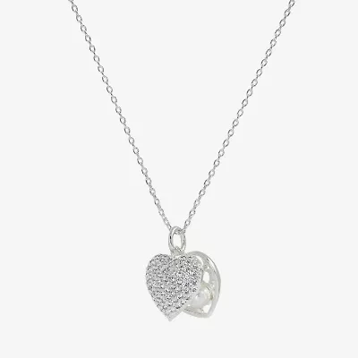 Sparkle Allure Womens Simulated Pearl Pure Silver Over Brass Heart 16 Inch Pendant Necklace