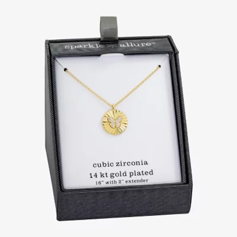 Sparkle Allure Womens Cubic Zirconia 14K Gold Over Brass Butterfly Round 16 Inch Pendant Necklace