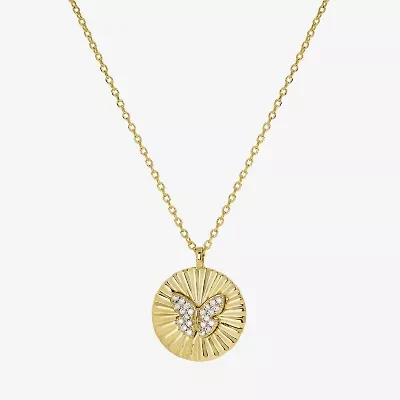 Sparkle Allure Womens Cubic Zirconia 14K Gold Over Brass Butterfly Round 16 Inch Pendant Necklace