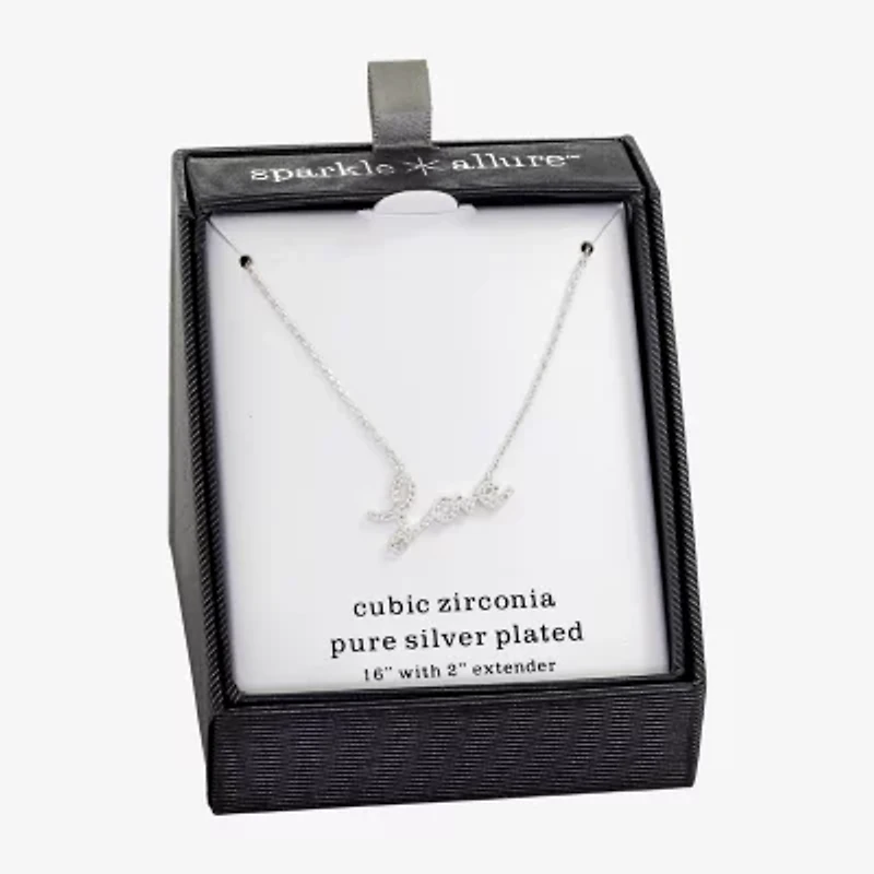 Sparkle Allure Love Womens Cubic Zirconia Pure Silver Over Brass 16 Inch Pendant Necklace