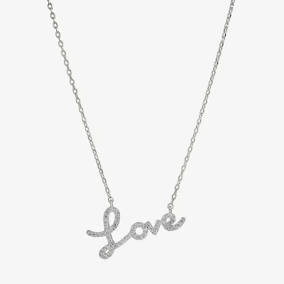 Sparkle Allure Love Womens Cubic Zirconia Pure Silver Over Brass 16 Inch Pendant Necklace