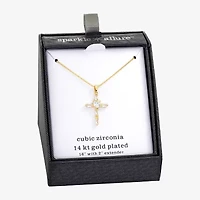 Sparkle Allure Womens Cubic Zirconia 14K Gold Over Brass Cross 16 Inch Pendant Necklace
