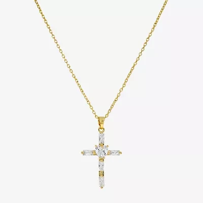 Sparkle Allure Womens Cubic Zirconia 14K Gold Over Brass Cross 16 Inch Pendant Necklace