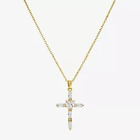 Sparkle Allure Womens Cubic Zirconia 14K Gold Over Brass Cross 16 Inch Pendant Necklace