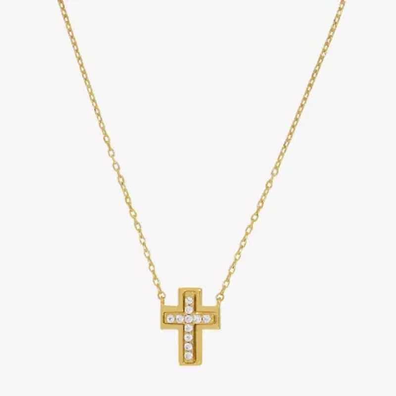 Sparkle Allure Womens Cubic Zirconia 14K Gold Over Brass Cross 16 Inch Pendant Necklace