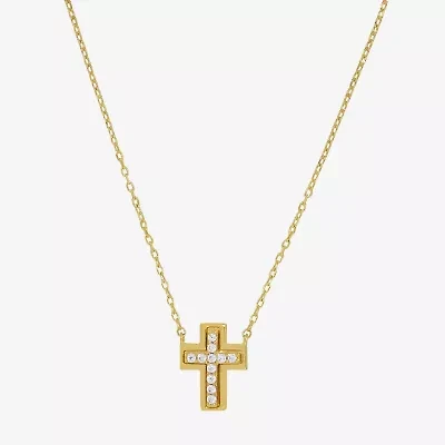 Sparkle Allure Womens Cubic Zirconia 14K Gold Over Brass Cross 16 Inch Pendant Necklace
