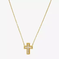 Sparkle Allure Womens Cubic Zirconia 14K Gold Over Brass Cross 16 Inch Pendant Necklace
