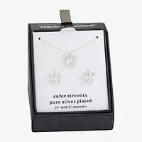 Sparkle Allure Womens Cubic Zirconia Pure Silver Over Brass Flower 2-pc. Jewelry Set