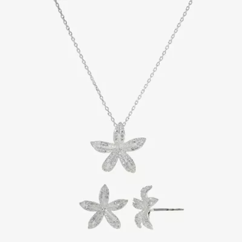 Sparkle Allure Womens Cubic Zirconia Pure Silver Over Brass Flower 2-pc. Jewelry Set