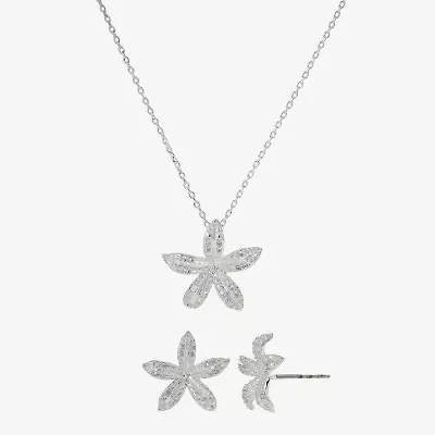 Sparkle Allure Womens Cubic Zirconia Pure Silver Over Brass Flower 2-pc. Jewelry Set