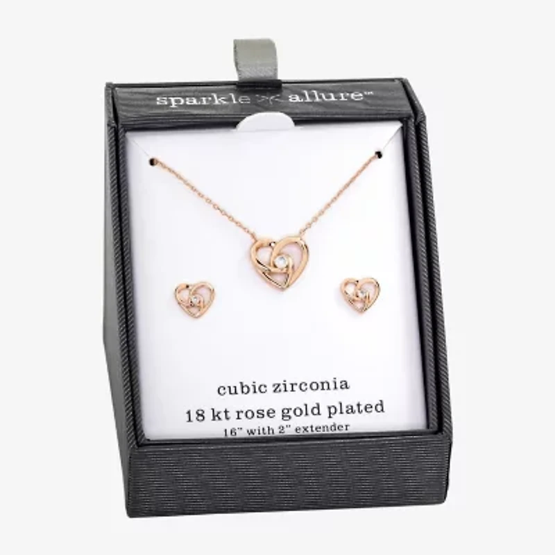 Sparkle Allure Womens Cubic Zirconia 18K Rose Gold Over Brass Heart Knot 2-pc. Jewelry Set